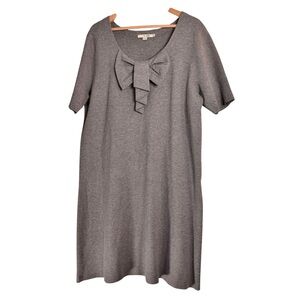 Boden Gray Knit Bow Sweater Dress Size 16 Short Sleeve A-Line Stretch Preppy